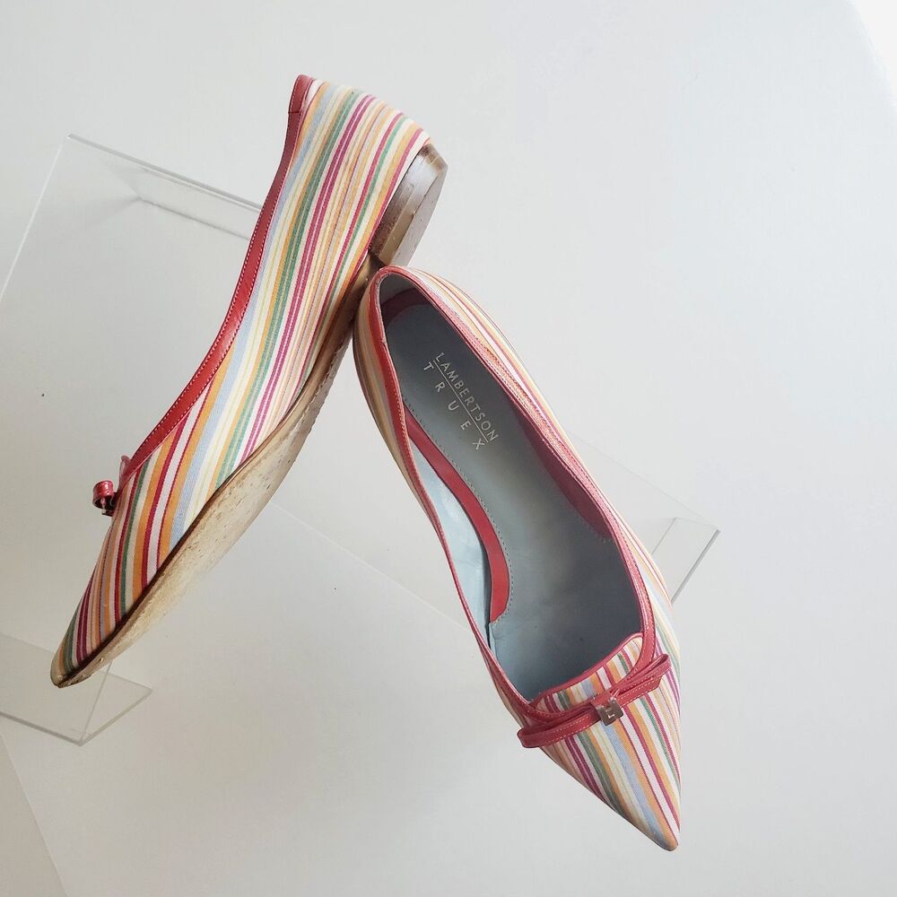 Lambertson Truex Women’s Flats EU 37 US 7 Candy Stripe Bow Pumps Italy